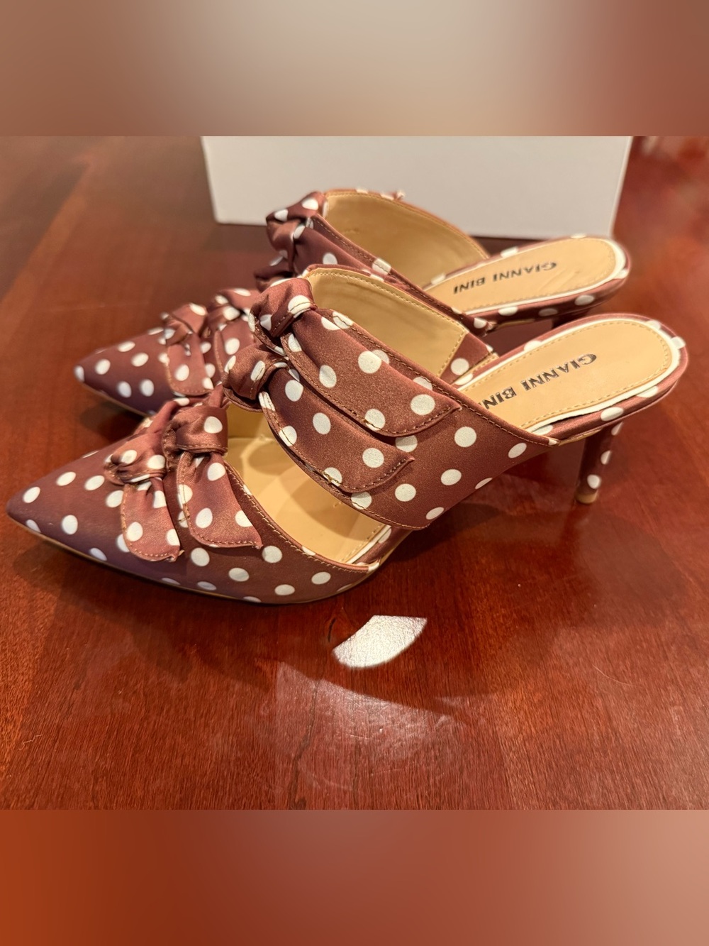 Gianni Bini Polka Dot Bow-Accent Kitten Heels - Brown/White - Picture 7 of 8